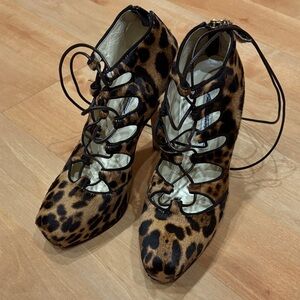 Brian Atwood Leopard-Print Lace-Up Heels in Brown and Black